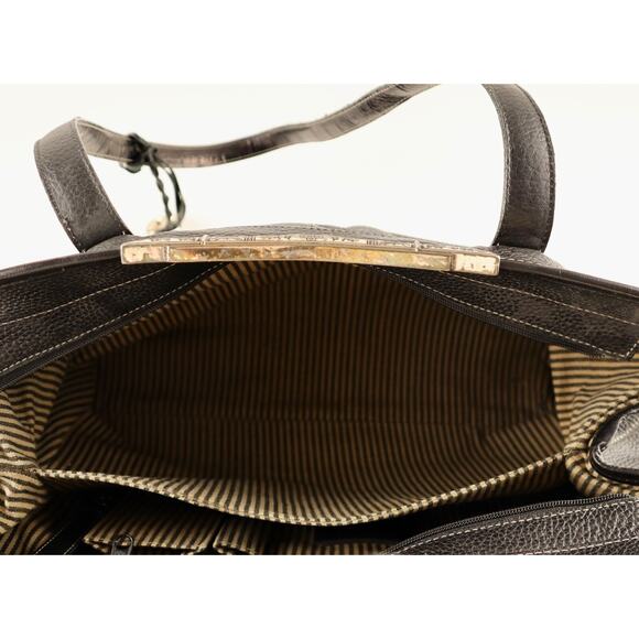 Brighton Black Leather Satchel – Style 368016 | Pebbled + Croc Trim | Zip Top To - Picture 7 of 10